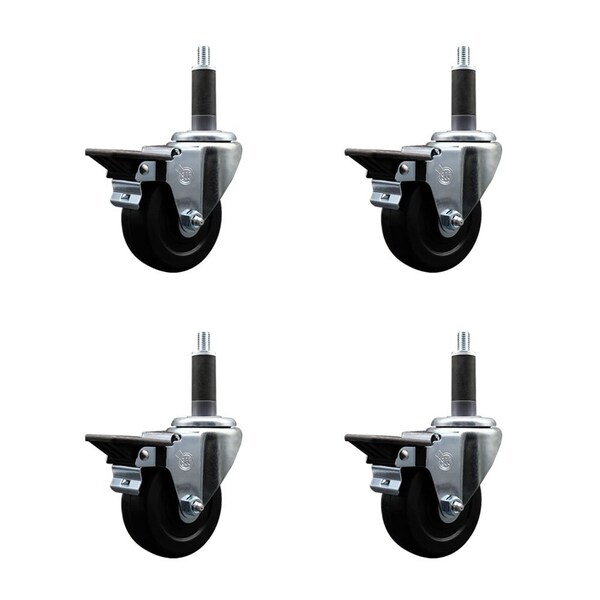 3.5'' Soft Rubber Swivel 1'' Expanding Stem Caster Set with Brake, 4PK
